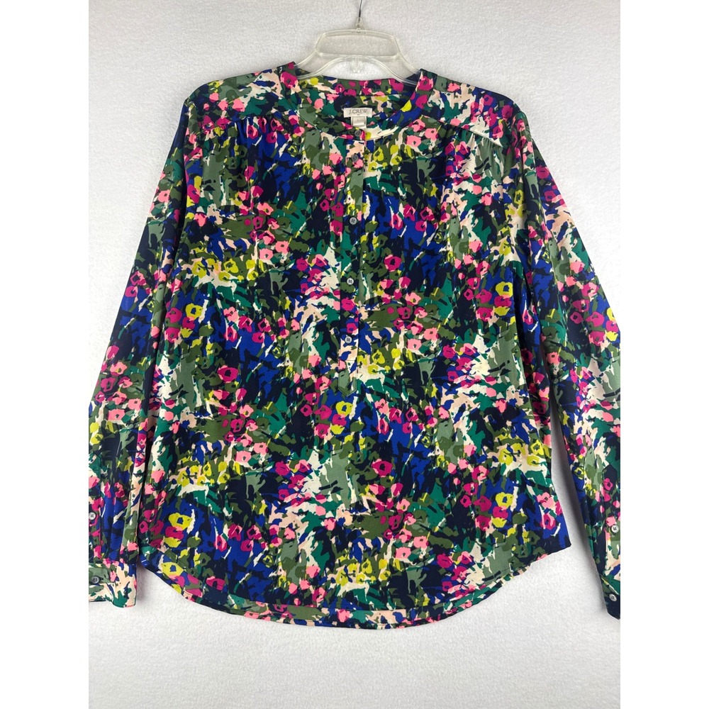 J.Crew Womens Large Abstract Floral Long Sleeve Popover Blouse Multicolor 113206